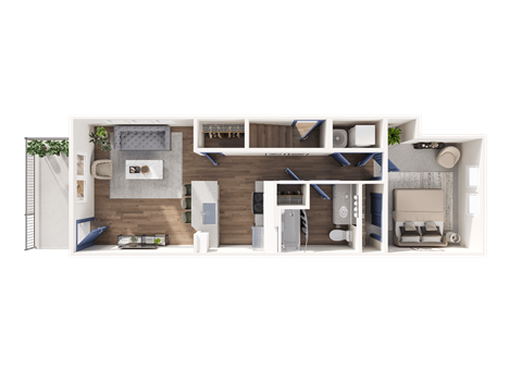 Floor plan for 1 bed, 1 bath, 722 sqft